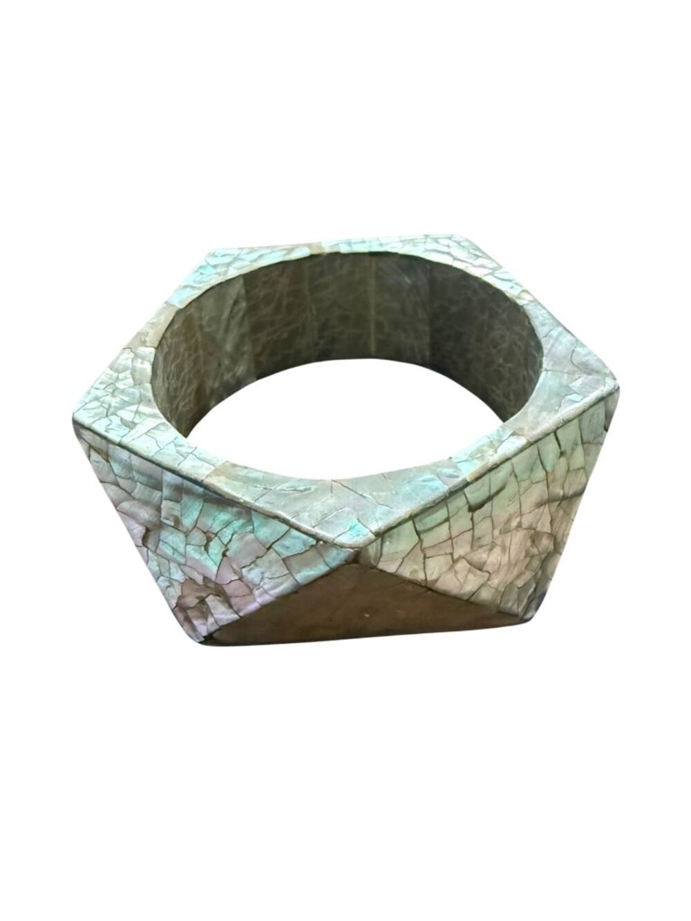 Hexagon Abalone Shell Bangle Bracelet Iridescent Shell Mosaic Design